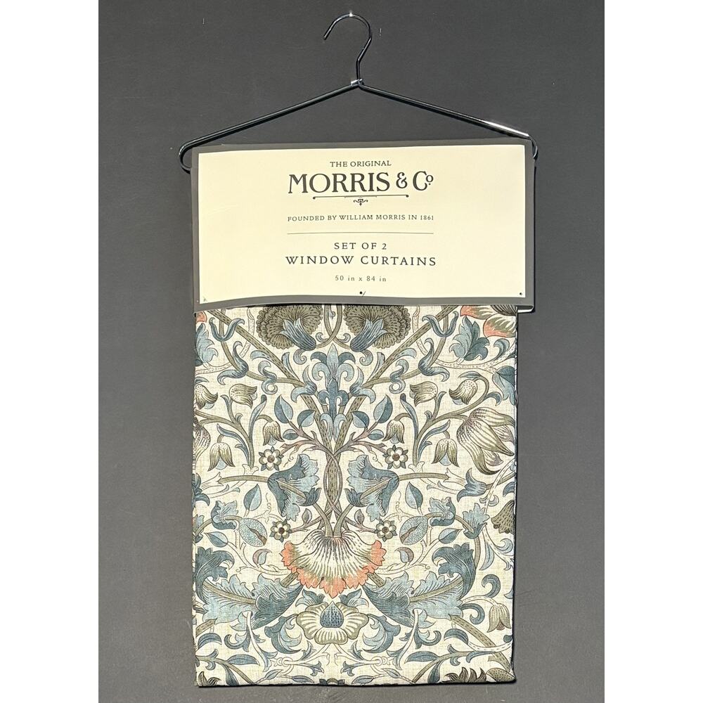 William Morris & Co. Window Curtains Panels Lodden Set Pair 50 X 84” Blue Drapes